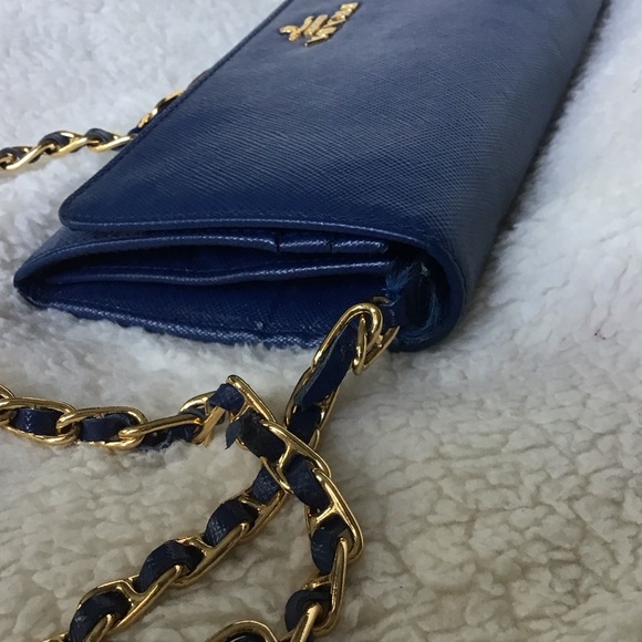Prada Navy Leather Clutch with Gold Chain - Picture 10 of 10